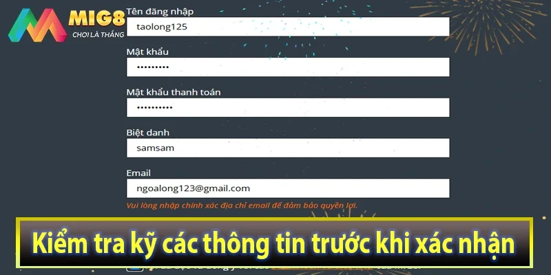 Kiểm tra kỹ các thông tin trước khi xác nhận